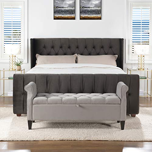 Queen Upholstered Bed Frame Silver Gray a7
