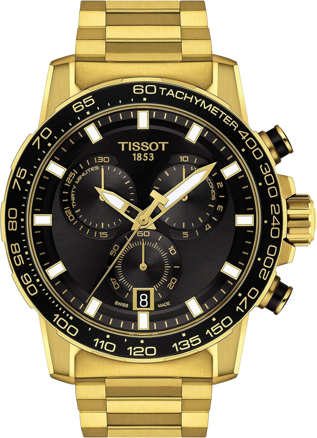 Tissot Mens Supersport Chrono 316L Stainless Steel case with Yellow Gold PVD Coating Quartz Watches, Grey, Stainless Steel, 22 (T1256173305101)