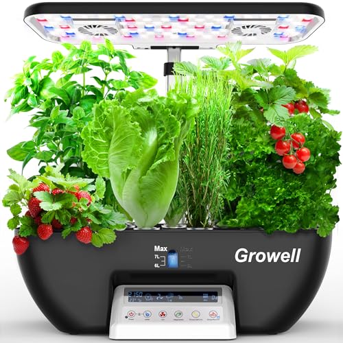 Hydroponics Growing System Kit, 17 Pods Herb Garden with 102 28W Full-Spectrum Grow Lights & 2 Fans, Indoor Garden with Water Pump, 10L Water Tank, Auto Timer, Height Adjustable (Black & Grey)