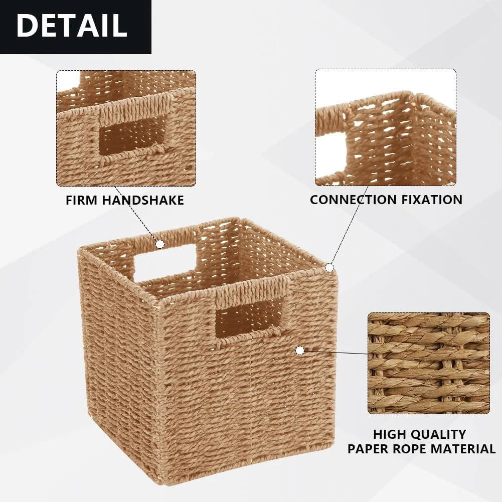 Wicker Storage Baskets 8.7 Inch Foldable Cube Organizer a7