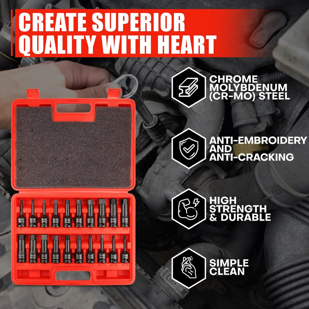 20 Piece Impact Hex Driver Set SAE Metric with Storage Case k7