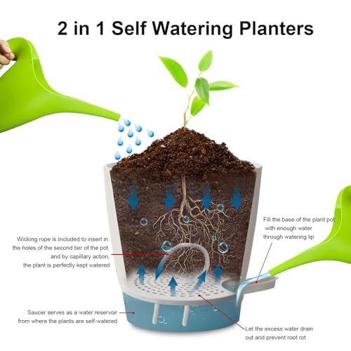 Self Watering Planters for Indoor Plants with Saucer Reservoir 7k
