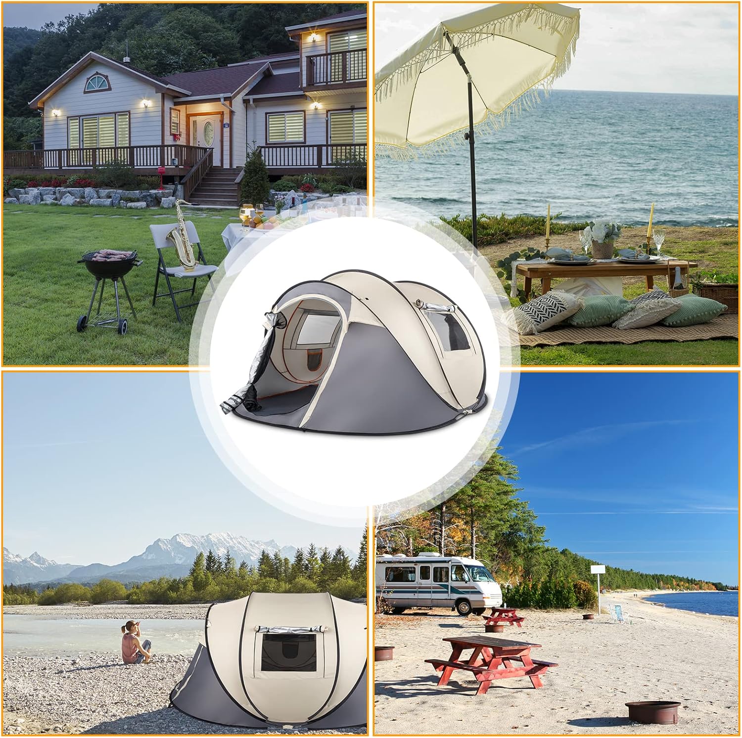 Pop Up Waterproof Camping Tent Easy Setup 2 Doors a7