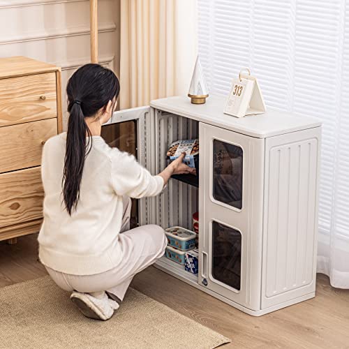 Outdoor Storage Cabinet Waterproof Resin Deck Box 60 Gallon Off White a7