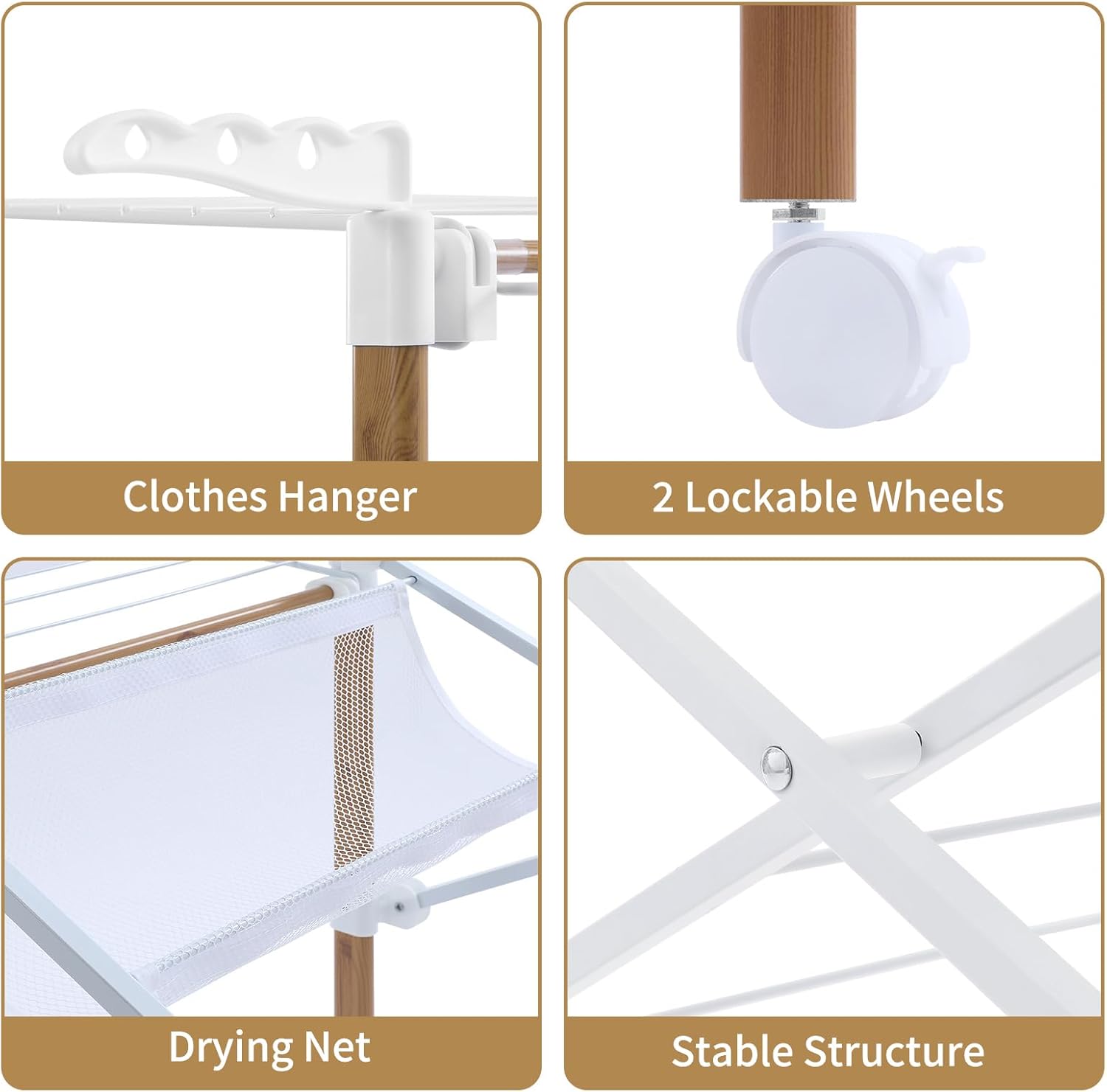 Collapsible Laundry Drying Rack with Wheels 4-Wing Foldable A7
