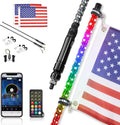 Kemimoto LED Whip Lights for UTV ATV with Bluetooth and USA Flag Pole,366+ Lighting Modes Spiral RGB Chasing Lighted Whips Antenna Compatible with Can-Am RZR Polaris UTV ATV Accessories,2pcs 3ft
