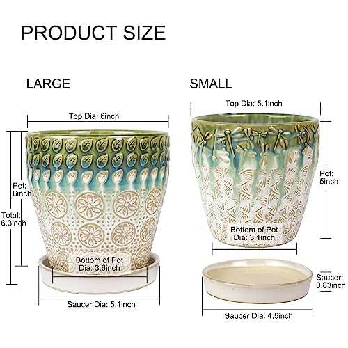 Ceramic Planter with Drainage Hole and Saucer, Set of 2 k7