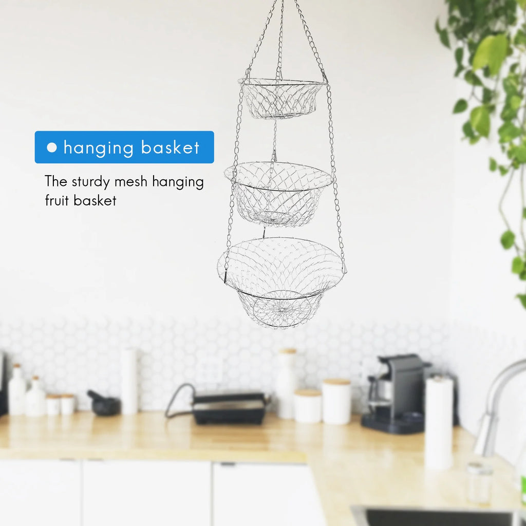 Fruit Basket Hanging Storage Silver a7