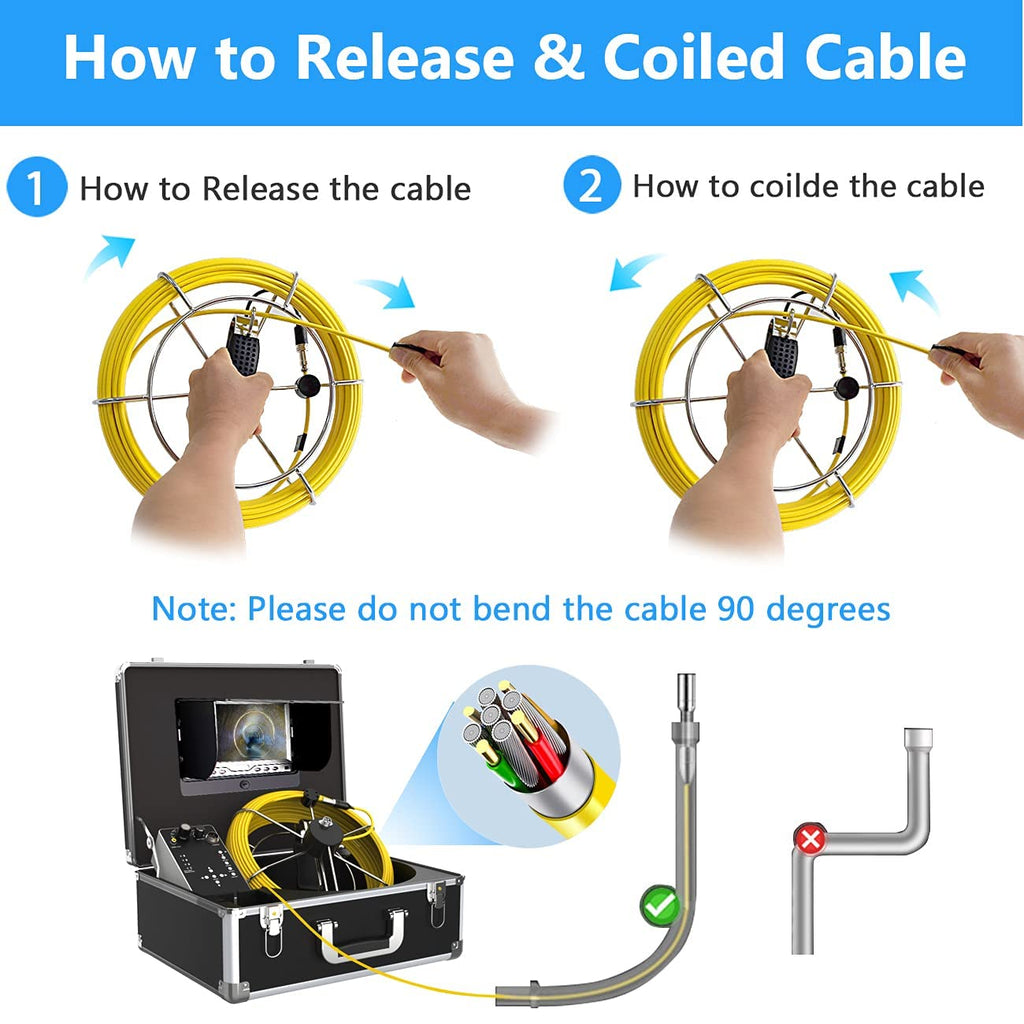 Sewer Inspection Camera with 7" Screen, 100ft Cable, LED Lights A7