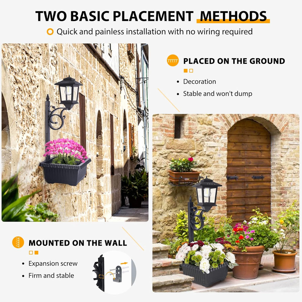 Solar Lamp Post Lights Outdoor 2 Pack with Planter k7