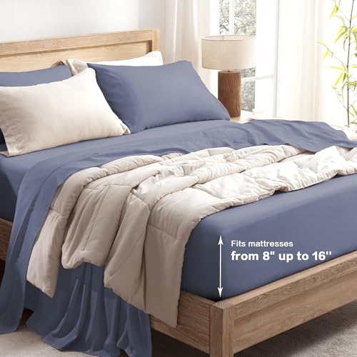 Queen Sheets Set, Cooling Bamboo Bedding, Deep Pocket, Dark Green K7
