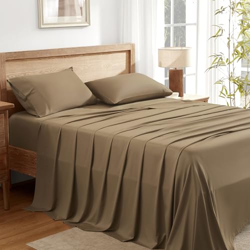 Queen Sheets Set, Cooling Bamboo Bedding, Deep Pocket, Dark Green K7