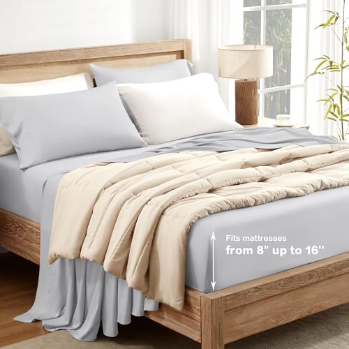 Queen Sheets Set, Cooling Bamboo Bedding, Deep Pocket, Dark Green K7