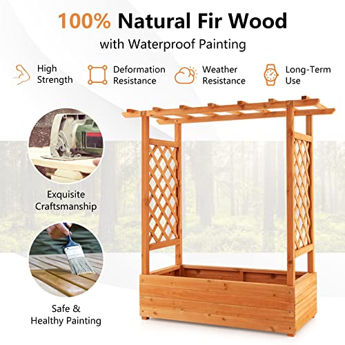 Raised Garden Bed with Arch Trellis Wood Planter Box k7