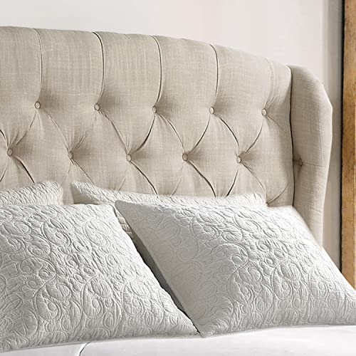 Linen Upholstered Adjustable Headboard Queen Beige k7