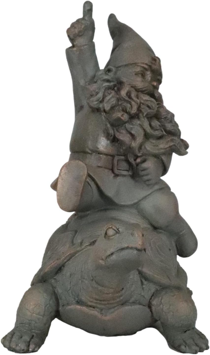 Gnome Sitting On Tortoise Figurine Garden Decor k7
