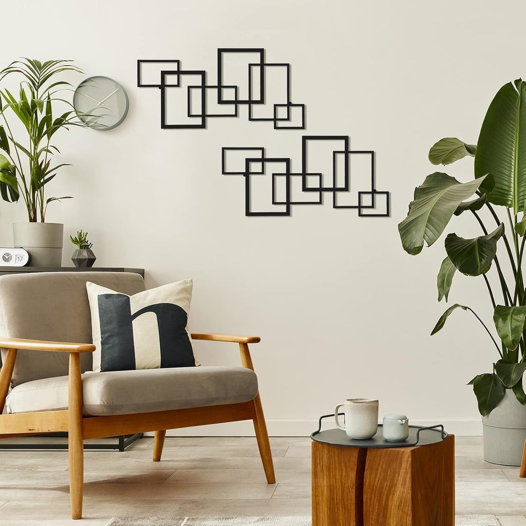 Modern Geometric Metal Wall Art Black Square Decor k7