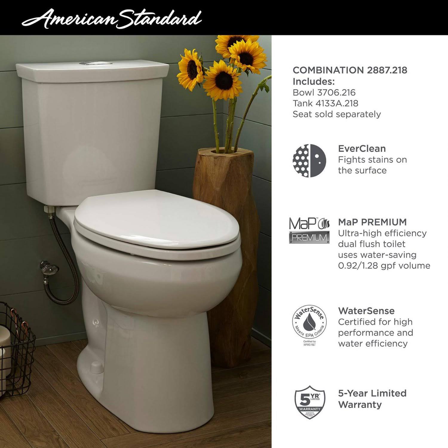 Dual Flush Two-Piece Elongated Toilet White 7k