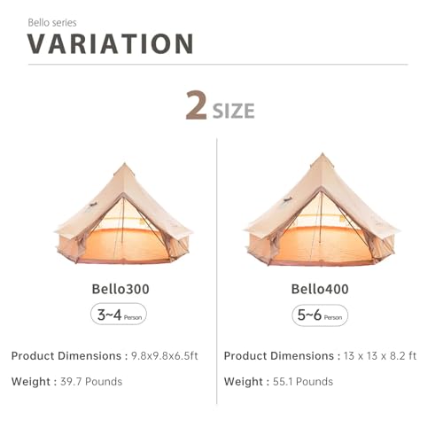 Canvas Bell Tent with Stove Jack, 4 Season Camping for 3-6 Person A7