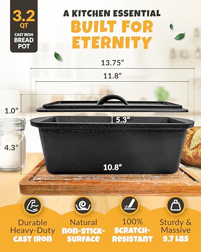 Cast Iron Dutch Oven for Bread Baking with Lid 3.2QT k7