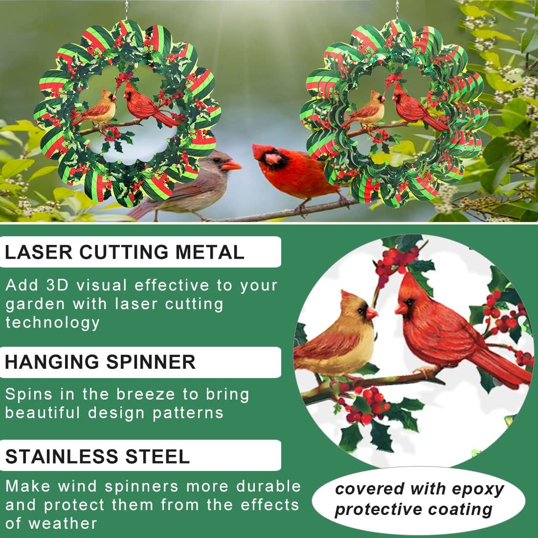 Green 3D Wind Spinner Outdoor Garden Art h7