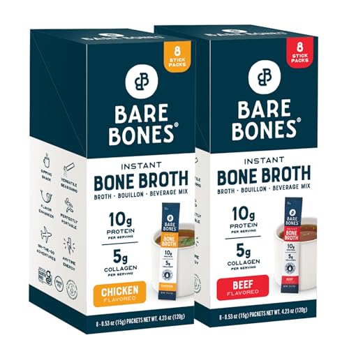 Bone Broth Instant Powdered Beverage Mix, Chicken & Beef Variety Pack 32 Sticks a7
