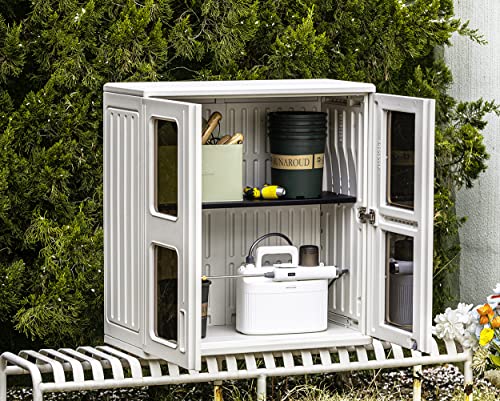 Outdoor Storage Cabinet Waterproof Resin Deck Box 60 Gallon Off White a7