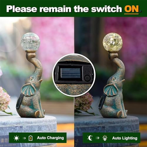 Elephant Statue Solar Garden Light Decor a7