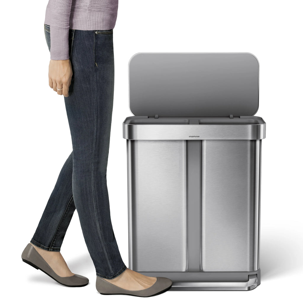 Stainless Steel Dual Compartment Kitchen Step Trash Can 58L a7