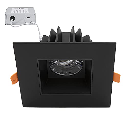 Maxxima 4 in. Ultra-Thin Recessed Anti-Glare LED Downlight Canless IC Rated 1200 Lumens 5 Color Temperature Selectable 2700K/3000K/3500K/4000K/5000K, Dimmable Square White Trim, 90 CRI, J-Box Included