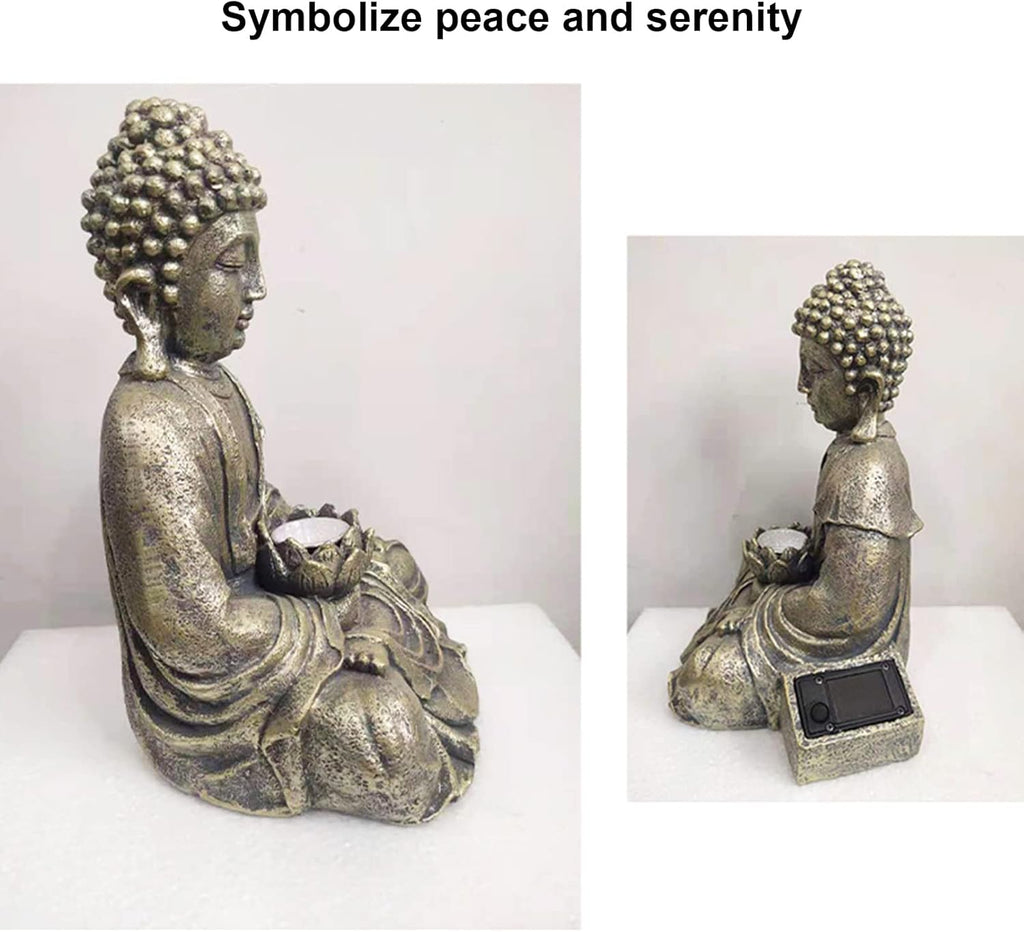 Solar Powered Buddha Garden Statue Zen Sculpture Outdoor Decor K7m