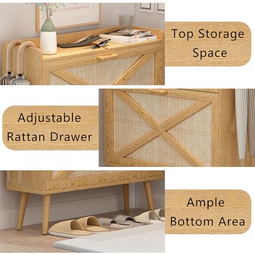 Rattan Shoe Cabinet with 2 Flip Drawers for Entryway k7