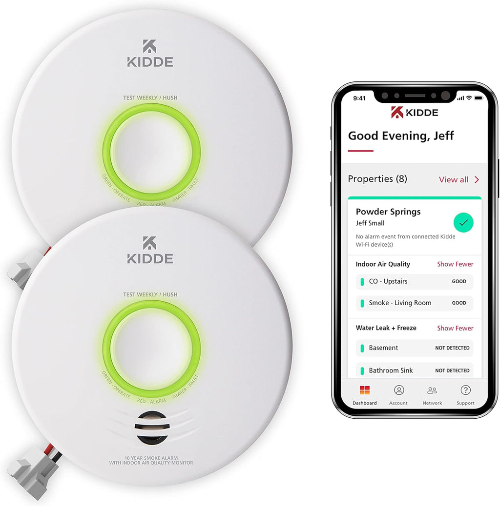 Kidde Smart Smoke Detector & Indoor Air, Quality Monitor, WiFi, Alexa Compatible Device, Hardwired w/Battery Backup, Voice & App Alerts, 2 Pack