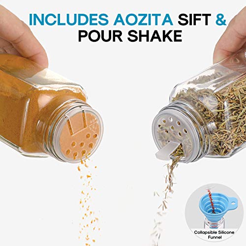24 Pcs Glass Spice Jars with Labels 4oz Square Bottles Airtight Caps Funnel k7