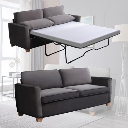 Queen Pull Out Sofa Bed 2-in-1 Convertible Sleeper Couch Beige a7