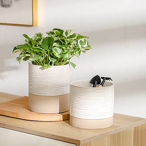 Ceramic Self-Watering Planter 6 Inch with Drainage Hole White Black 7k