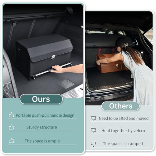 Car Organizer Trunk, Collapsible Leather with Lid, Auto Cargo Storage a7