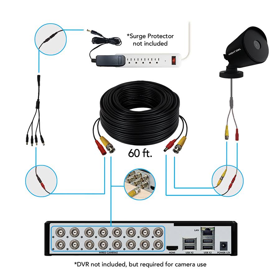 1080p HD Wired Cameras, 2 Pack, Black k7