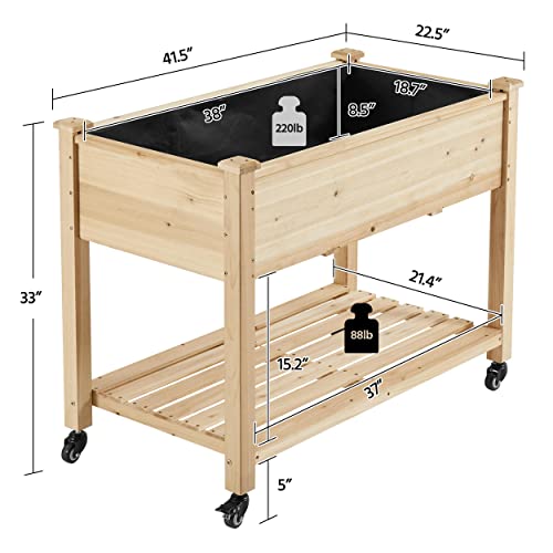 Wooden Raised Garden Bed with Wheels 42x23x33in a7