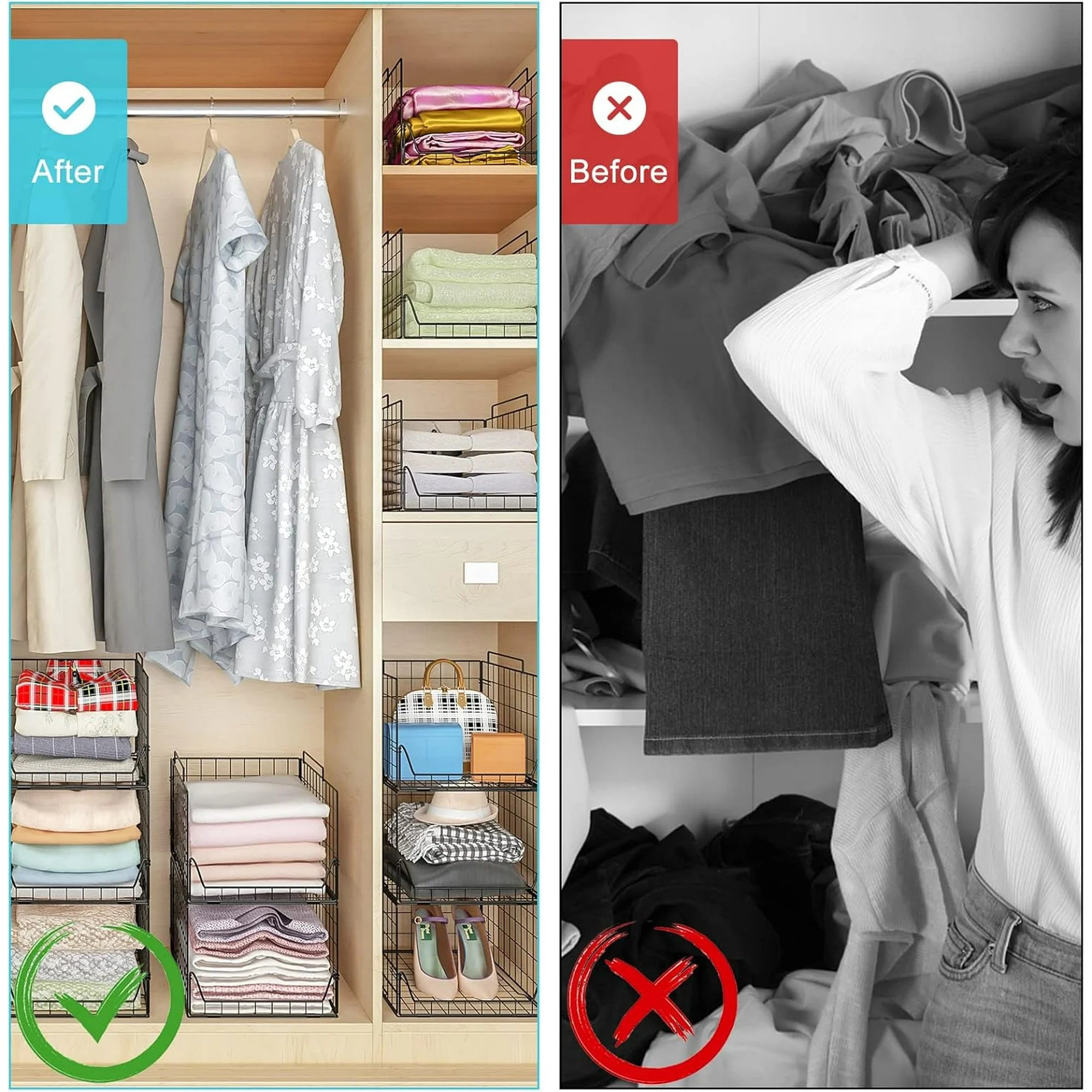 Stackable Closet Organizers 4 Pack, Metal Storage Bins, Black A7
