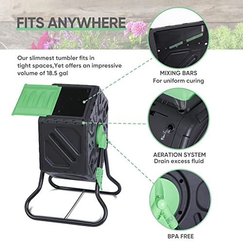 Compost Tumbler Dual Chamber Outdoor 37 Gallon Black a7
