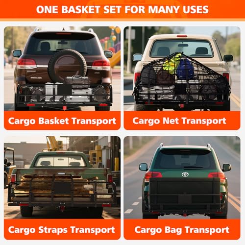 Hitch Mount Cargo Carrier Basket Folding 500 LBS 60x24x14 Fits 2 Receiver K7