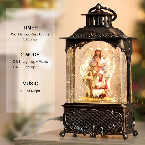 Easter Snow Globe Lantern with Timer Swirling Glitter, Indoor Decor A7
