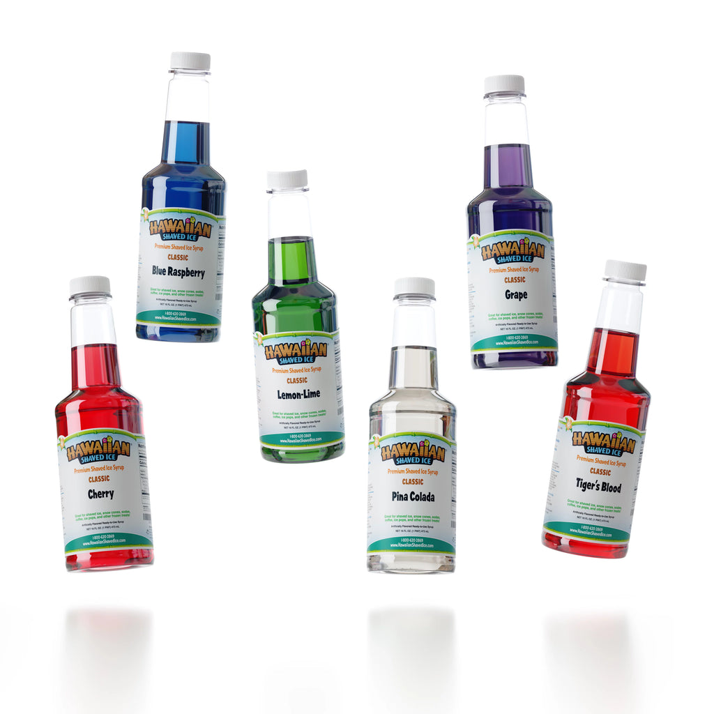 Shaved Ice Snow Cone Syrup 6 Flavor Pack, Pints a7