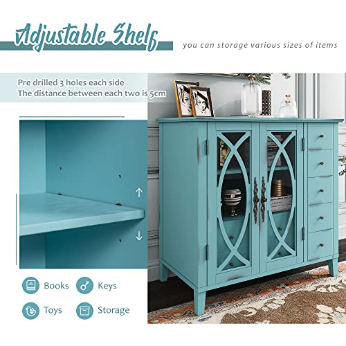 Wooden Sideboard with Adjustable Shelf and 5 Drawers A7