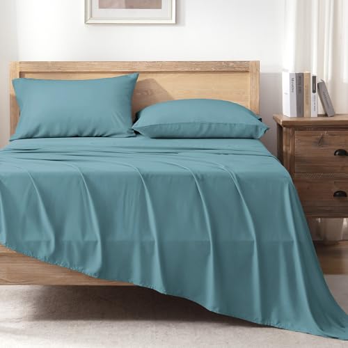 Queen Sheets Set, Cooling Bamboo Bedding, Deep Pocket, Dark Green K7