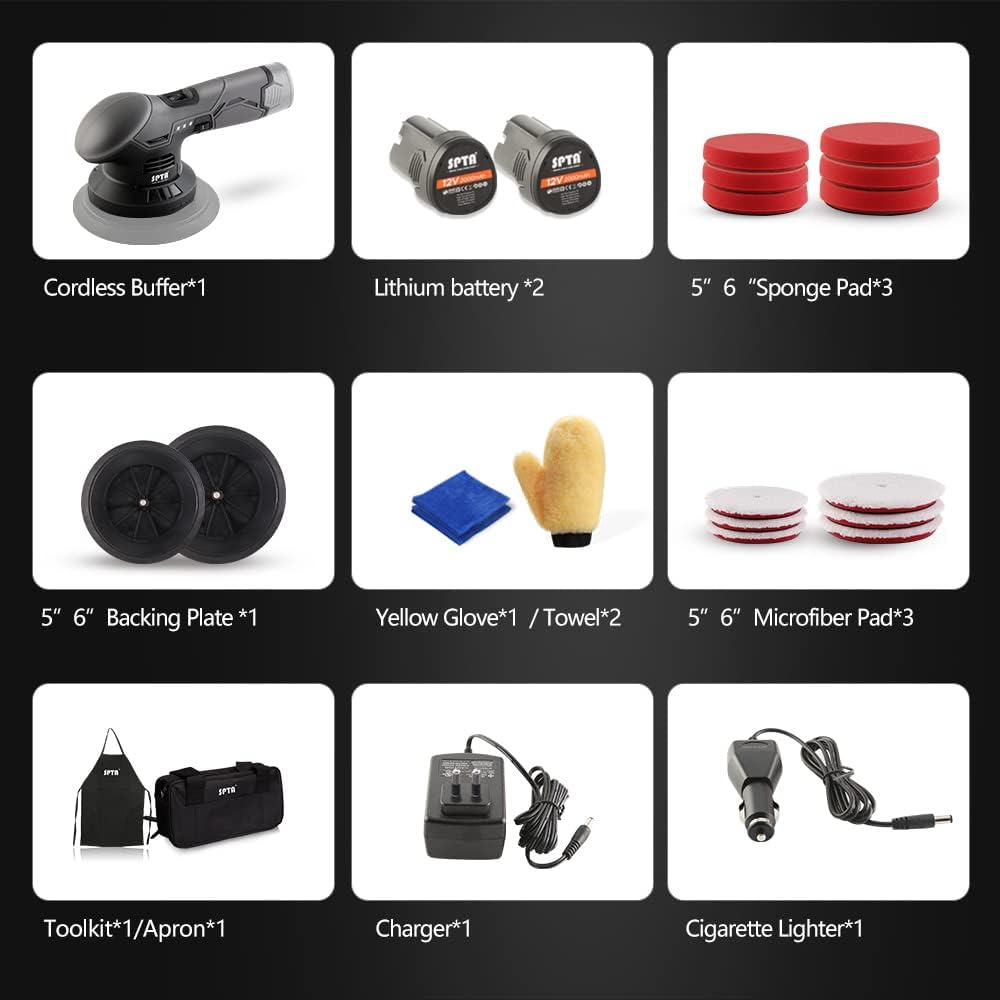 Cordless Car Buffer Polisher with 2 Batteries, Variable Speed Kit 7k