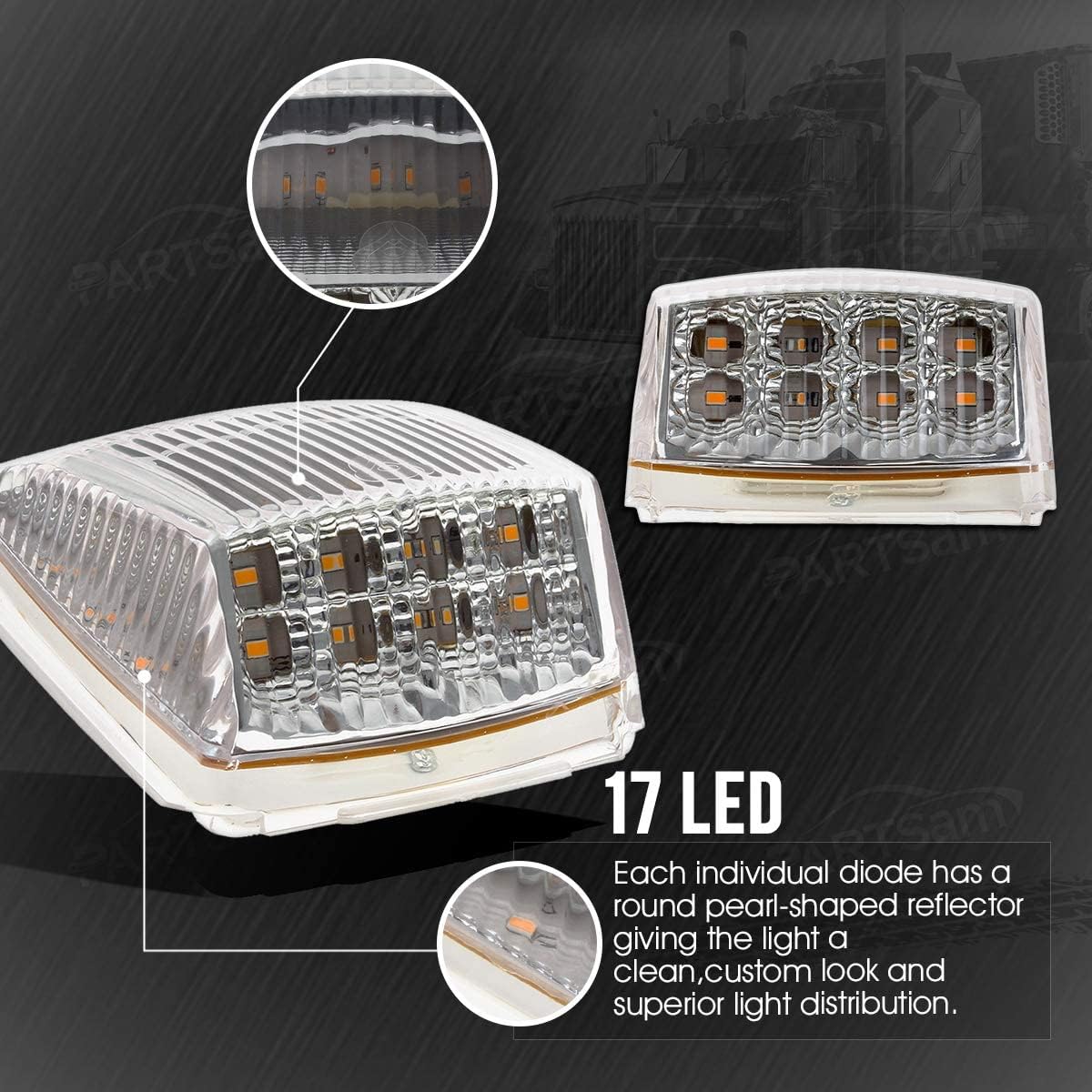 6.5 LED Cab Marker Light 16LED Clear/Amber Chrome 5pcs 17LED 53.75" Waterproof k7