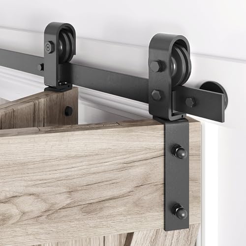 64" Bifold Sliding Barn Door Hardware Track Kit,Side Mounted Black J Shape Roller,Smoothly and Quietly,Assembly Easy,Fit Four 15" Bi-Folding Doors (Door Not Included)