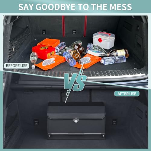 Car Organizer Trunk, Collapsible Leather with Lid, Auto Cargo Storage a7